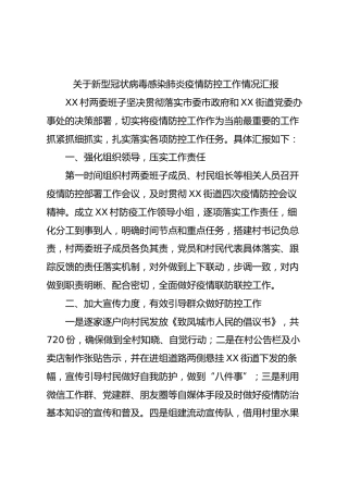 关于新型冠状病毒感染肺炎疫情防控工作情况汇报（村）