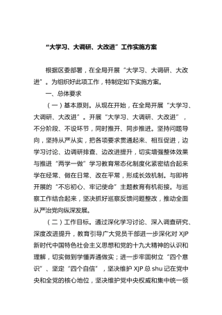 “大学习、大调研、大改进”工作实施方案2