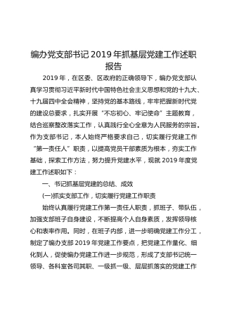 编办党支部书记2019年抓基层党建工作述职报告