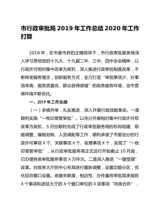 笔友分享市行政审批局2019年工作总结2020年工作打算