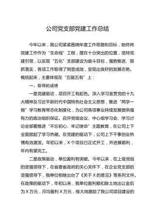 笔友分享公司党支部党建工作总结（3100字）