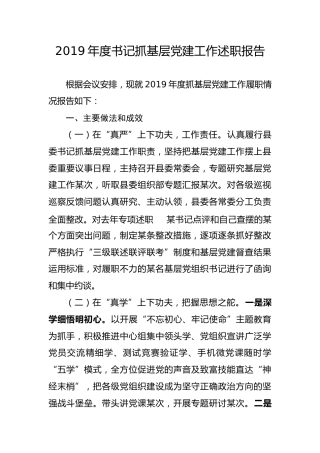 20191223笔友分享2019年度书记抓基层党建工作述职报告2