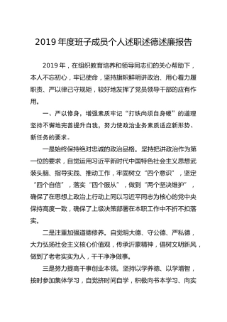 20191219笔友分享2019年度班子成员个人述职述德述廉报告