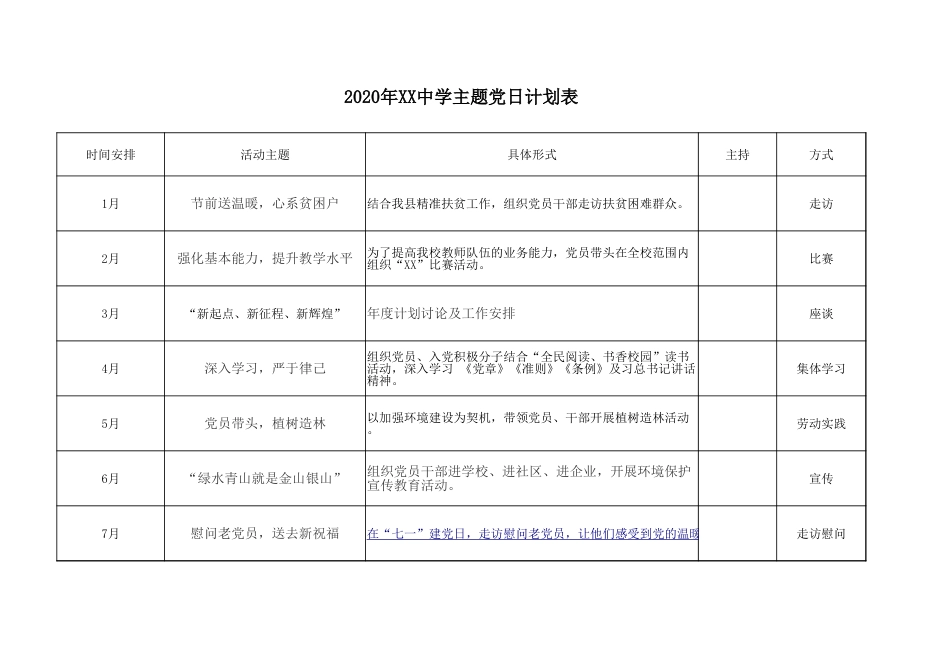 2020年主题党日计划表(学校)_第1页