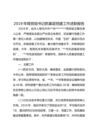 2019年局党组书记抓基层党建工作述职报告