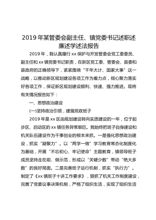 2019年管委会副主任、镇党委书记述职述廉述学述法报告