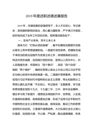 2019年度述职述德述廉报告（1700字）