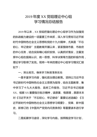 2019年度理论中心组学习情况总结报告