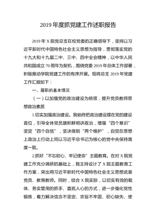 2019年度党建工作述职报告（学校3300字）