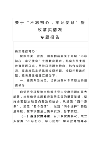 主题教育整改工作报告