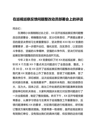 在巡视巡察反馈问题整改动员部署会上的讲话（3700字）