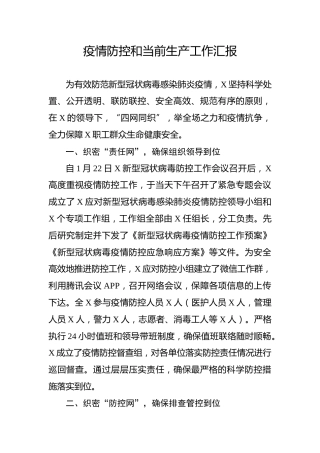 疫情防控和当前生产工作汇报