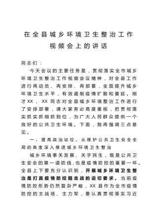 在城乡环境卫生整治视频会上的讲话