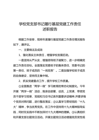 学校党支部书记履行基层党建工作责任述职报告（2000字）