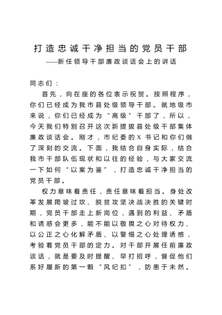 新任领导干部廉政谈话（2400字）
