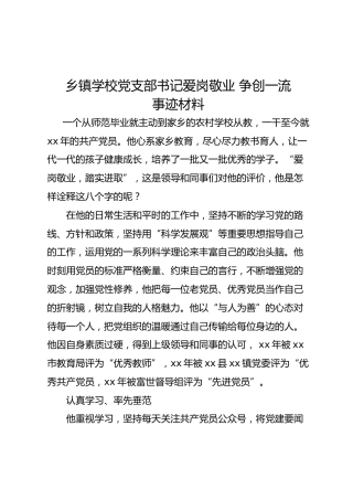 乡镇学校党支部书记爱岗敬业 争创一流先进事迹