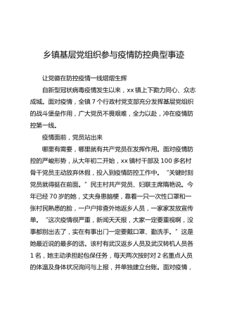 乡镇基层党组织参与疫情防控典型事迹