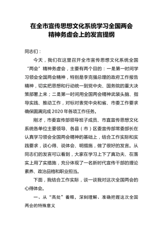 在学习2020两会精神务虚会上的发言