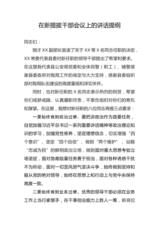 在新提拔干部会议上的讲话