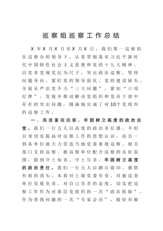 巡察组巡察工作总结（2700字）