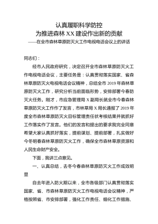 森林草原防灭火工作电视电话会议上的讲话