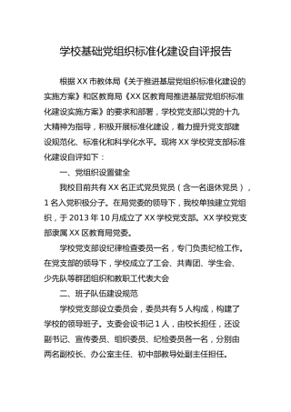 学校基础党组织标准化建设自评报告（2500字）