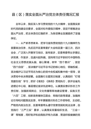 落实全面从严治党主体责任情况汇报（3400字）