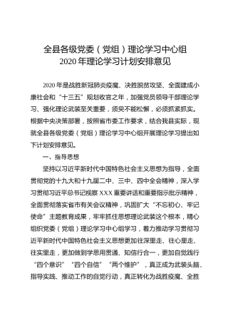 理论学习中心组2020年理论学习计划安排意见