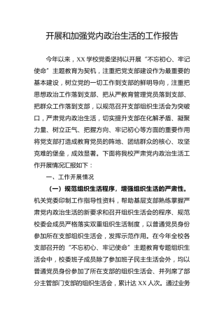 开展和加强党内政治生活的工作报告（学校版3300字）