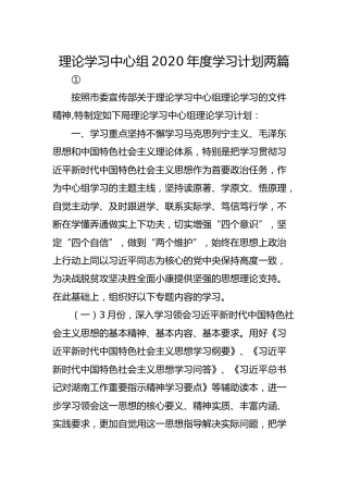 理论学习中心组2020年度学习计划2篇