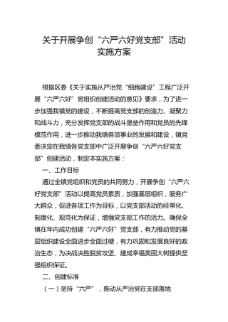 开展争创六严六好党支部活动实施方案