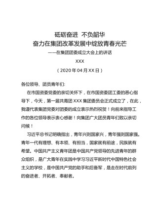 在集团公司团委成立大会上的讲话