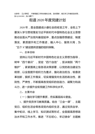 街道2020年度党建计划（3900字）