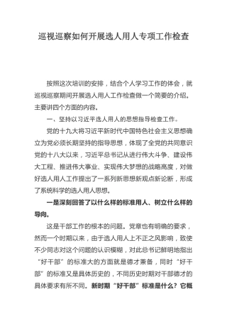 经验讲稿：巡视巡察如何开展选人用人专项工作检查（15000字）