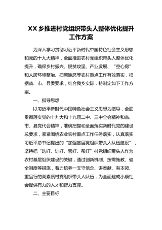 乡镇推进村党组织带头人整体优化提升工作方案