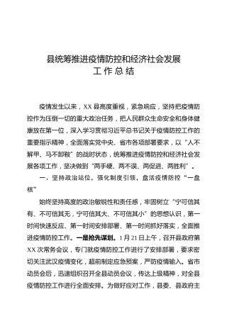 疫情防控工作和经济发展特色亮点工作总结（4700字）