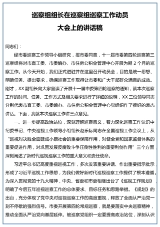 巡察组组长在巡察组巡察工作动员讲话（4900字）_1