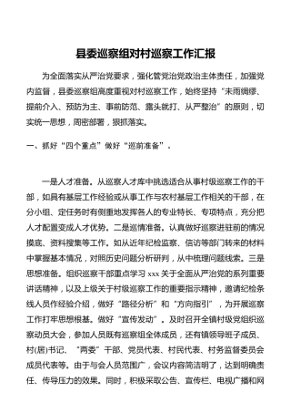巡察组对村巡察工作报告