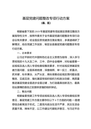 基层党建问题整改专项行动方案