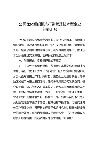 公司优化组织机构打造管理技术型企业经验汇报