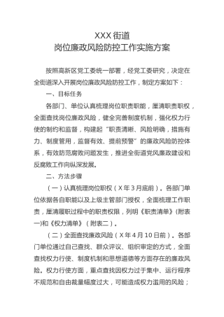岗位廉政风险防控工作实施方案