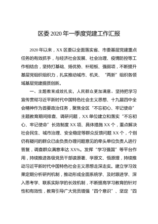 区委2020年第一季度基层党建工作汇报