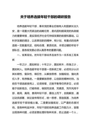 调研报告参考：关于培养选拔年轻干部的调研报告