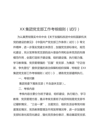 党支部工作考核细则集团版（含考核评分表）