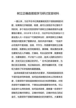树立正确政绩观学习研讨发言材料（2600字）