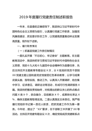 2019年度履行党建责任制述职报告（2300字）