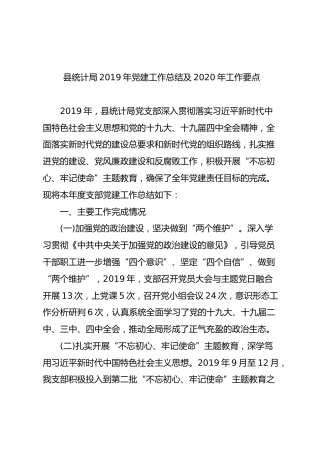 2019年党建工作总结及2020年工作要点（统计系统）