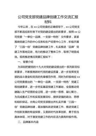 公司党支部党建品牌创建工作交流汇报材料（3700字）