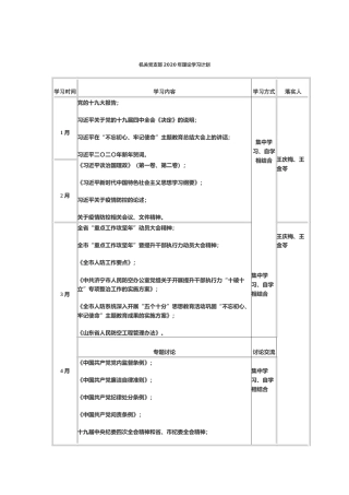 机关党支部2020年理论学习计划