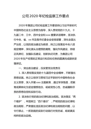 公司2020年纪检监察工作要点（2600字）
